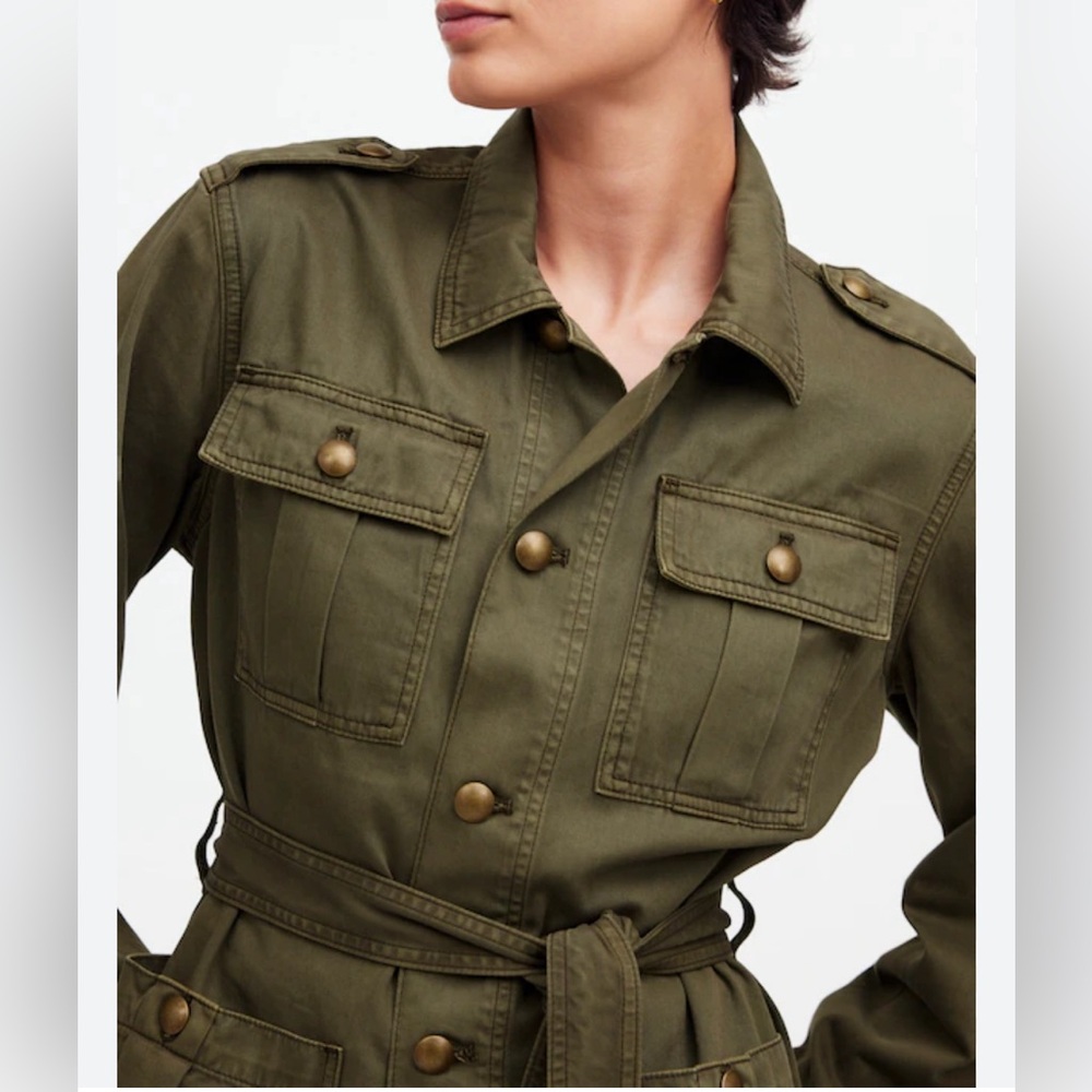 NWT!! Madewell Chino Safari  Utility Jacket with Belt in Faded Ivy Size Medium